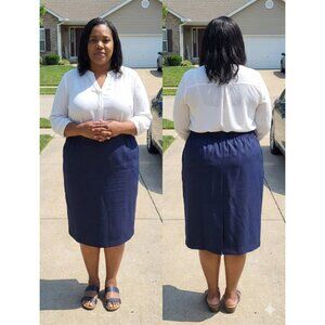 Alfred Dunner Woman Navy Blue Elastic Waist Skirt Pockets Slit Size 22W Plus